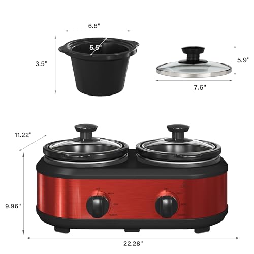 Doubleslowcookerbuffetserverandwarmerssmallslowcookerwith3individualadjustabletempdishwashersafedualceramicpotstotal25quartsred Urban Country Home Decor Double slow cooker buffet server and warmers small slow cooker with 3 individual adjustable temp dishwasher safe dual ceramic pots total 25 quarts red urban country home decor