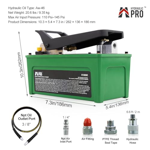 Image of 10,000 PSI Air Hydraulic Pump, NPT 3 /8 inch Oil Outlet, NPT 1 /4 inch Inlet, Foot Pedal Hydraulic Pumps with 6.6 ft Hose for for Auto Body Frame Machines, Hydraulic Tools, and Hole Punch