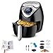 MOZX Freidora Sin Aceite Con Pantalla LED, 3,5L Freidora De Aire Caliente Con 7 Programas, Cesta Antiadherente Extraíble, Recetas Inglesas, 13 Accesorios Diferentes Para Freidoras De Aire,Negro