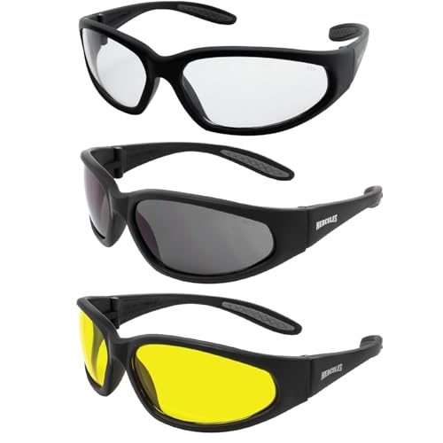 Global Vision Three (3) Pairs Hercules Safety Sunglasses with Clear, Smoke, and Yellow Lens