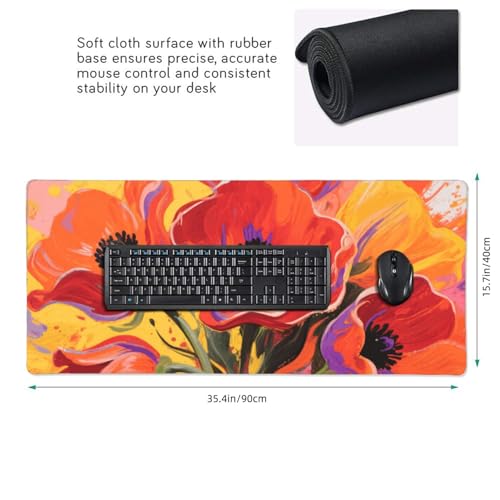 Tapis de souris de jeu à fleurs grand format 90x40 pour clavier PC - 2