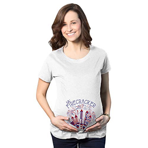 Maternity Lil Firecracker Pregnancy T Shirt Cute 4th of July USA Tee for Mom to Be Funny Graphic Pregnancy Tee Patriotic Maternity Wear Maternity Shirts White L