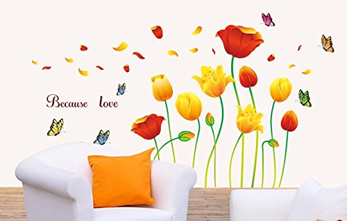 Oren Empower Tulip Flowers Wall Stickers (170 cm x 100 cm, Orange) (AY9109) 3