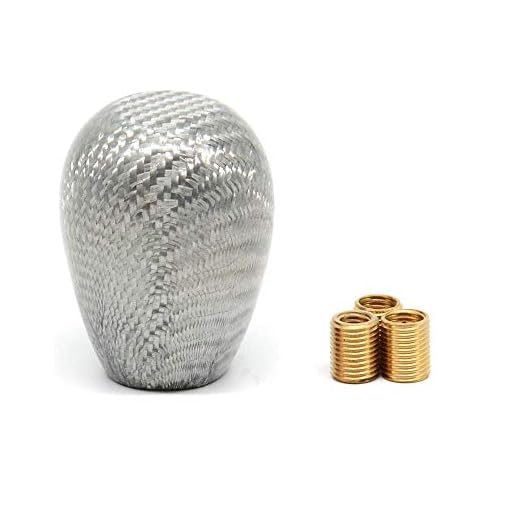 Tasan Racing Universal Oval Ball Type Gear Shift Knob with 3 Adapters Gear Shifter Level Carbon Fiber Style Silver