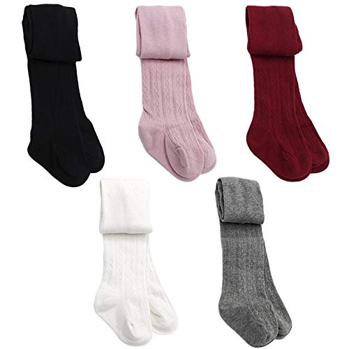 Baby Toddler Girls Cable Knit Tights Leggings 5 Pack Cotton Warm Stocking Pantyhose for Infant Newborn 2-9T