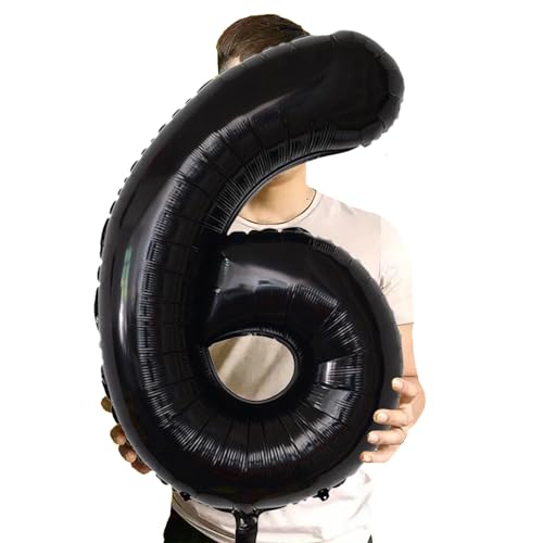 Image of Number Balloons Black Party Balloon - Giant Number 6 Balloon, 40 Inch Large Balloon for Birthday Decorations, Black Party Supplies for Men Women