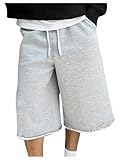 RoseSeek Men's 3/4 Length Sweatpants Drawstring Waist Straight Leg Sports Cropped Pants with Pockets Streetwear Grey Small