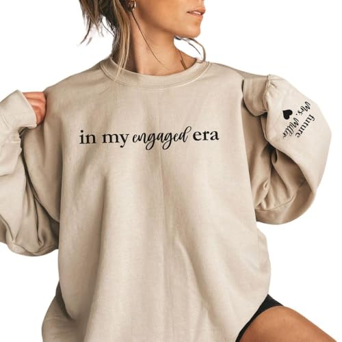 Custom in My Engaged Era Sweatshirt, Future MRS with Name on Sleeve, Fiance Sweatshirt, Engagement Gift, Bride Gift, Newly Engaged Gift White