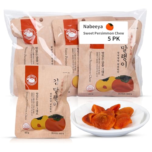 Korean Premium Sweet Persimmon Chew, Natural Seedless Gotgam Cheongdo Bansi, Chewy Vitamin-Rich & High-Fiber Soft Healthy Snack, 60g x 5 Packs (5Pack)