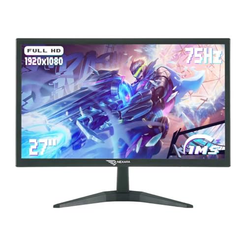 Monitor 27 Polegadas Full HD, com Resolução 1920x1080, Cores Vibrantes de 16 Milhões, Proteção Ocular e Atualização de 75Hz - Design Compacto Ideal para Trabalho, Estudo, Entretenimento e Jogos