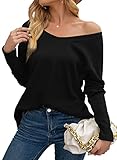 Hiistandd Langarmshirt Damen Rundhals Shirt Waffel Tops Oberteile Herbst Winter (Black,XL)