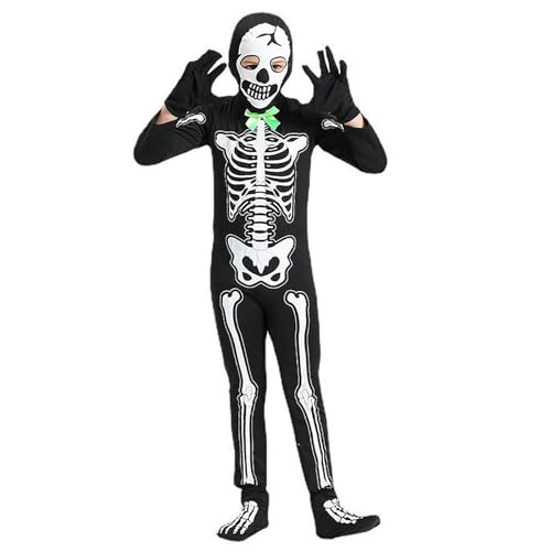 Genérico Disfraz de Esqueleto para niños, Esqueletos Que Brillan en la Oscuridad, Disfraces de Esqueleto de Halloween para niños y niñas, Cosplay (Black, 4-5 Years)