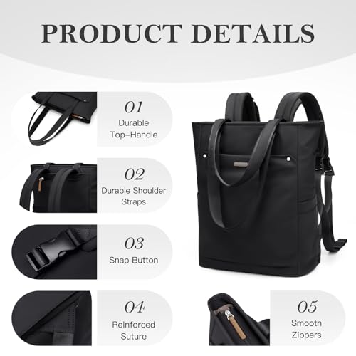 GOLF QUALITY Convertible Laptop Backpack for Women Men Carry on Tote Backpack Teacher Bookbag for College Work Nurse Travel Leisure,16 Inch,Black by GOLF QUALITY - Image 6