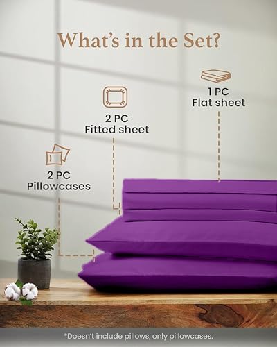 Image of Good Sleep Bedding Split King Sheets Sets for Adjustable Bed, 5 Piece, 100% Egyptian Cotton Sheets for Adjustable Beds, Sateen Weave, Ultra-Soft, 16 inch Deep Pocket BedSheets - Purple