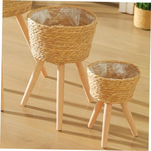 FUNOMOCYA Floor Planter Woven Wicker Basket Flower Stand Indoor Plant Base Simple Rattan Plant Stand Wooden Flower Stool - Image 4