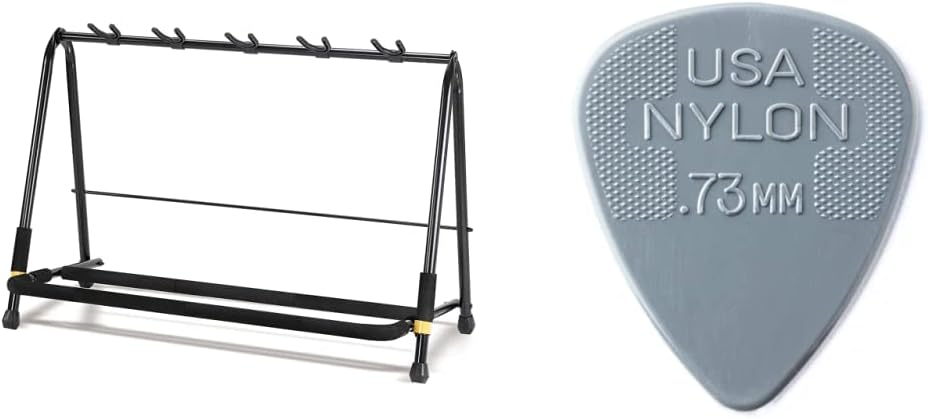 Hercules Stands GS525B 5 Space Guitar Rack Black and JIM DUNLOP 44P73 .73mm Nylon Standard Guitar Picks, 12-Pack Bundle