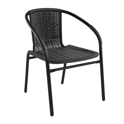 Image of Flash Furniture Lila Black Rattan Indoor-Outdoor Restaurant Stack Chair