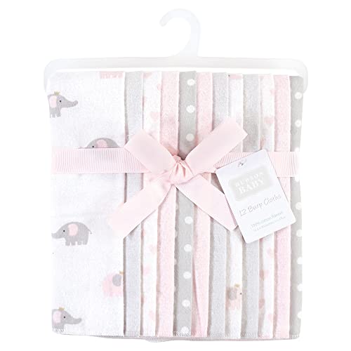 Image of Hudson Baby Unisex Baby Cotton Flannel Burp Cloths Bundle, Pink Gray Elephant, One Size