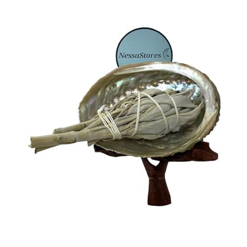 NESSASTORES 3 pc Sage Smudge Kit with 3"-4" White Sage, 2.5"-3.5" Abalone Shell, & 4" Tripod Stand | All Natural for Home Cleansing, Stress Relief, Meditation, and Removing Negative Energy. JC-210-E