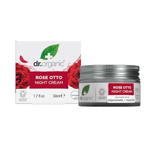 Dr. Organic Rose Otto Night Cream | Rejuvinating for Mature Skin, Aids in Healthy Aging, Promotes Youthful & Toned Skin, Natural, Certified Organic, Vegan, 50 mL / 1.7 fl oz