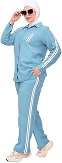 طقم رياضي نسائي قطعتين – قميص بأزرار مع بنطلون بخطوط جانبية GAMAL SONS FOR ABAYA GS-168-42465-Parent