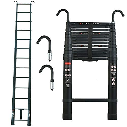 Escalera Telescópica de Aluminio 5m con 2 Desmontar Ganchos, Portátil, Estándar EN131,...