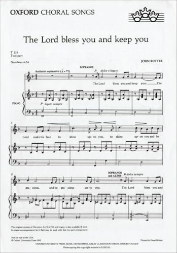 The Lord Bless You And Keep You: Sa Vocal Score (F Major)