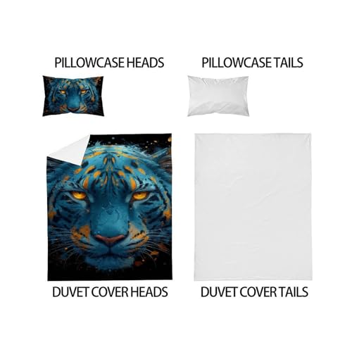 Housse de couette tigre bleu 135x200 microfibre avec 1 taie - 5