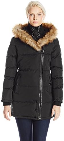 Women's Down Coat with Asymmetrical Zip and Hood