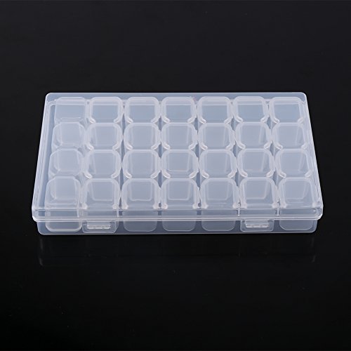 Image of Estink 28-Grid Clear Plastic Organizer Box for Jewelry Beads Pills | Adjustable compartments store rings, earrings, small accessories, PP material, travel-friendly compact , tra