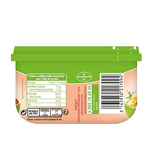 SAUPIQUET - Saladières Pasta Snacking, Salade de Pâtes aux Thons et Légumes, 220g - Prêt-à-manger et Délicieux ! - Lot De 4 - Vendu Par Lot