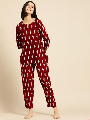 Image of Ichaa Women's Rayon Night Suit Printed Top & Bottom Set