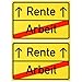 Produktbild Start der Rente Schild, 2 Stück, 1 mm PVC, 30 x 20 cm, Scherzartikel für Rentner, Spaßschild mit Ortsschild Arbeit Rente, lustiges Hinweisschild für Ruhestand, Spaßartikel Geschenk Arbeitskollege Set
