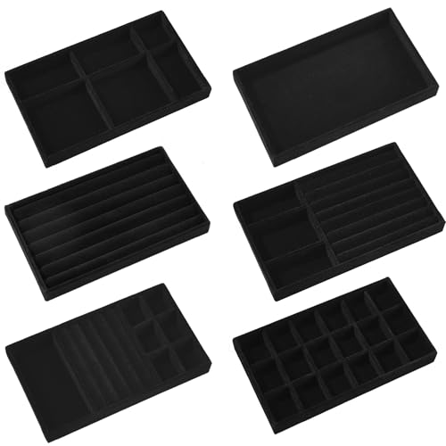 Duscdesp Lot de 6 plateaux à bijoux empilables pour boucles d'oreilles, bagues, colliers pour femmes et filles, tiroirs de rangement pour bijoux, peut contenir bagues, boucles d'oreilles, colliers