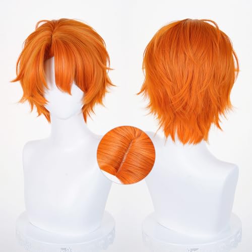 Image of LABEAUTE Unsex Cosplay Wig for Men Woman for Short Straight Cosplay Wig with Bangs for Anime Heat Resistant Hair for Party and Halloween (Short Orange Wig)