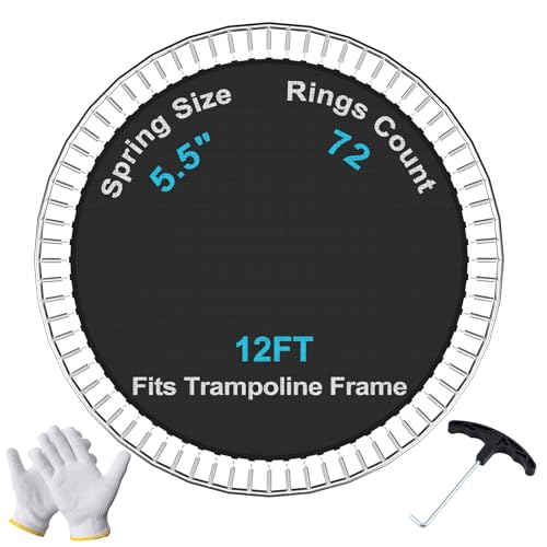Image of SPORTYOUTH Trampoline Replacement Jumping Mat 12ft, Fits 5.5" Springs 72 V-Hooks 12 Foot Round Trampoline Frames - EXCLUDING Frame & Spring