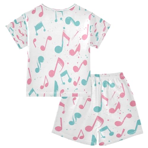 Pajama Sets Short Sleeve Musical Notes in Colors Soft Cotton Summer Sleepwear 2 Piece PJS Size 5-14T2