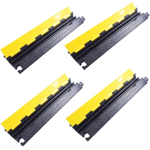 Heavy-Duty Rubber Cable Protector Ramp (4-Pack) - 2-Channel Floor Cord Cover for Driveway, Warehouse, Events - 22,000 lbs Load Capacity - Indoor & Outdoor Use - Cable Speed Bump for Hoses, Cables