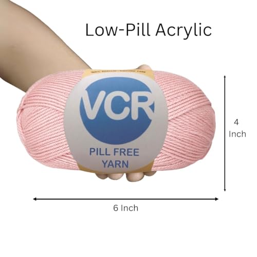 Image of VCR Light Pink Yarn, Pill-Free Soft Knitting Yarn, 100 Grams Hank, 263 Meters Length, Low-Pill Acrylic Yarn, Soft Crosia Threads, Pack of 1, Suitable for Beanies, Caps and Gloves