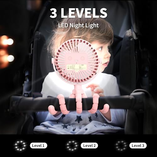 Image of AMACOOL Battery Operated Stroller Fan, Baby Travel Essentials for Beach Disney, Newborn Boy & Girl Showers Gifts Registry Search, Flexible Tripod Clip On Fan for Car Seat Wagon Crib Bike Treadmill