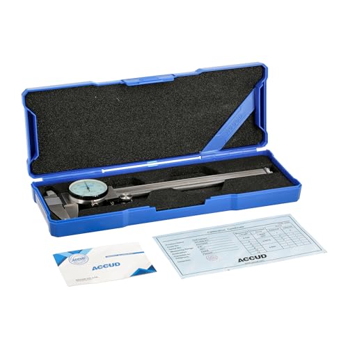 ACCUD 101-006-21I Premium Dial Calipers, 0-6 Inch Measuring Range, Stainless Steel, Shockproof Indicator, White