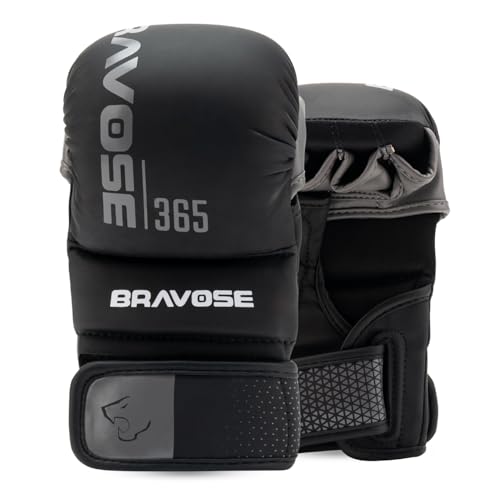 Bravose MMA Gloves for Men Women | Grappling Sparring Training Martial Arts Karate Gloves | Open Palm Fingerless UFC Cage Fighting Combat Mitts | Boxing Taekwondo Kickboxing Muay Thai (S)