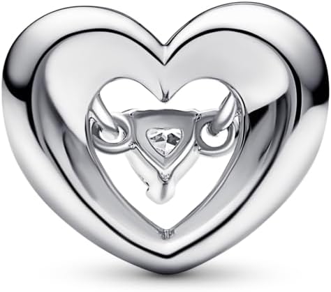 PANDORA Radiant Heart & Floating Stone Charm - Compatible with PANDORA Moments Bracelets - Jewelry for Women - Made with Sterling Silver & Cubic Zirconia