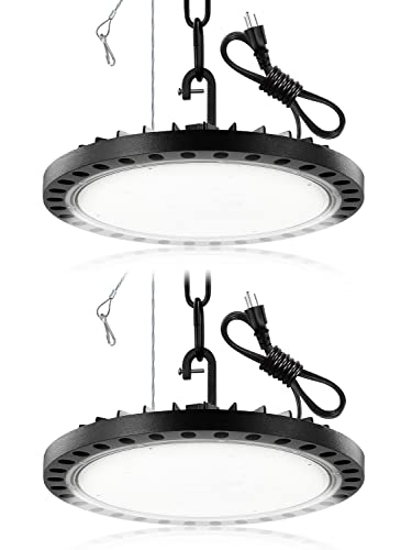 wowspeed 2 Pack 300w UFO Light, High Bay Led, 5000-6000K 30000LM, IP65 Garage Light with US Plug Workshop Lights, for Shops, Basements, Warehouses, Barns, Gardens, High Mines.