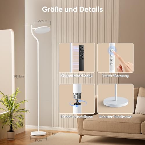 Lampadaire de salon avec lumière de plafond orientable et télécommande - 7