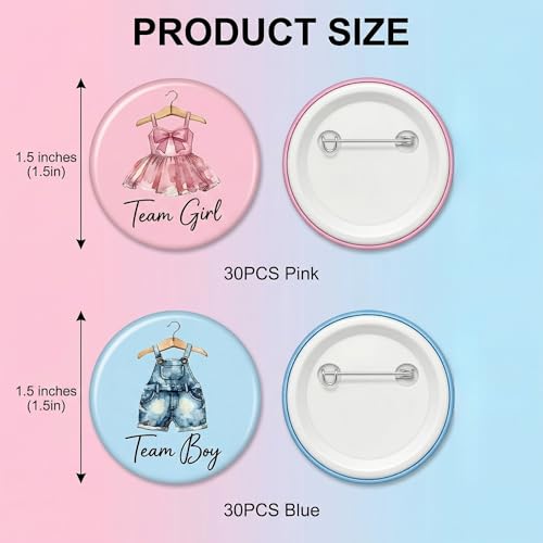 YUBAIHUI 60Pcs Gender Reveal Button Pins – Team Boy or Team Girl Voting Badges with Blue Pink Baby Clothes Design, Gender Reveal Party Game Supplies for Baby Shower, Family & Friends Party Accessories by YUBAIHUI - Used condition - Image 4