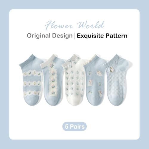 Image of Cute Socks For Women Bule Funny Cartoon Bunny Frilly Crew Girls Ruffle Socks