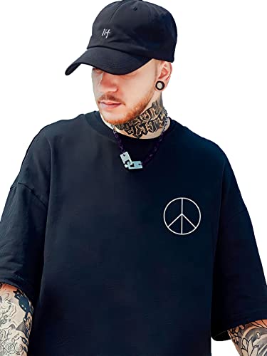 LEWEL Men's Stylish Back Printed 3/4th Sleeve T-Shirt (Black)