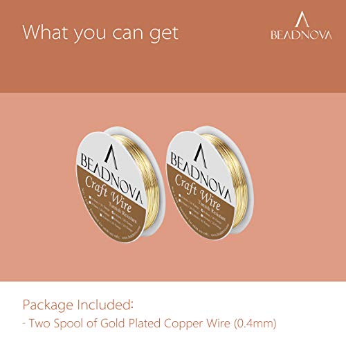 BEADNOVA Bare Copper Wire Tarnish Resistant Jewelry Making Wire (Gold Plated, 26gauge)