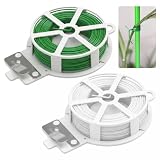 Rieoany 100 m Filo di Ferro Plastificato, Filo per Legare Pomodori, Giardini, Fiori e Piante Rampicanti, Flessibili Legatura Pomodori con Taglierino per Una Facile Maneggevolezza (Verde e Bianco)
